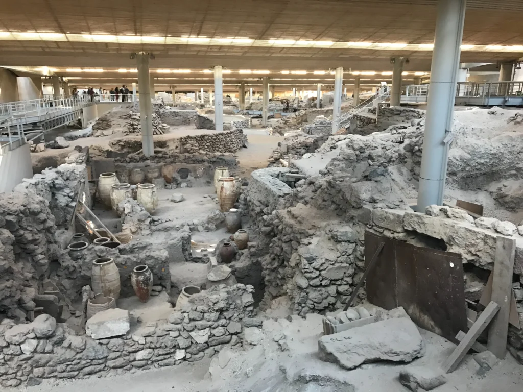 Akrotiri -A city frozen in ash due to volcanic eruption.
