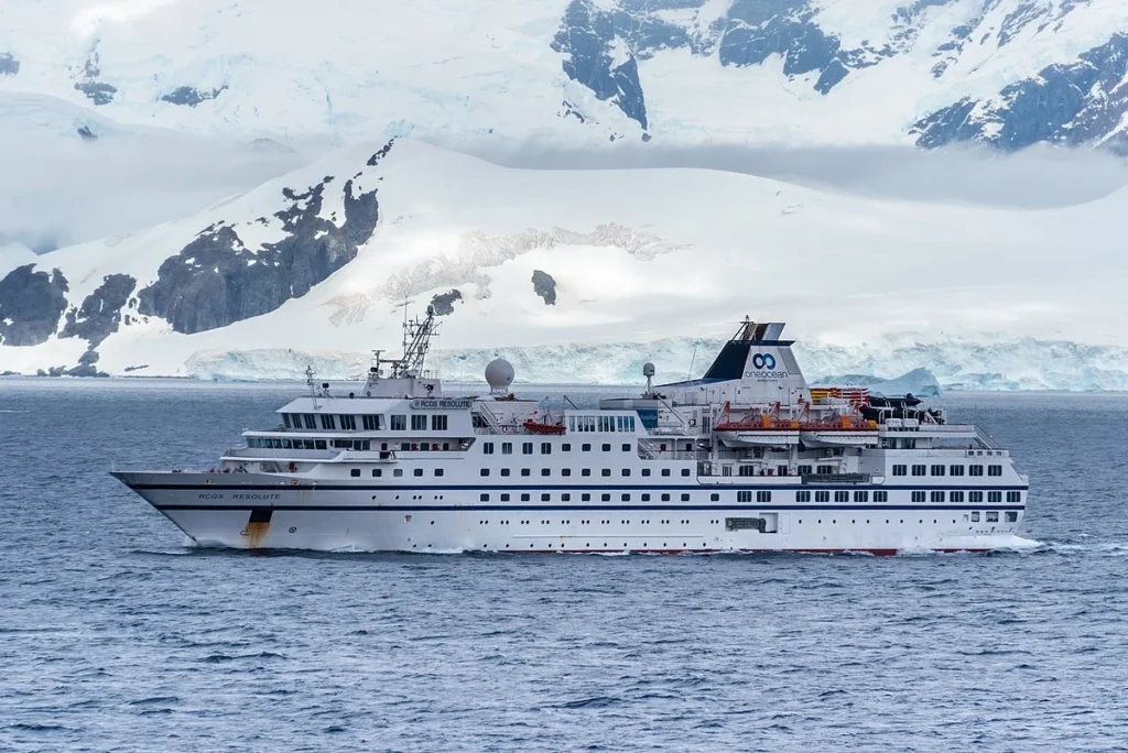 OneOcean expedition ship, RCGS RESOLUTE - IMO 9000168, in Errera Channel of Antarctica on March 5th, 2019.