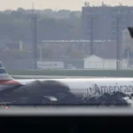 American airline flight catches fire