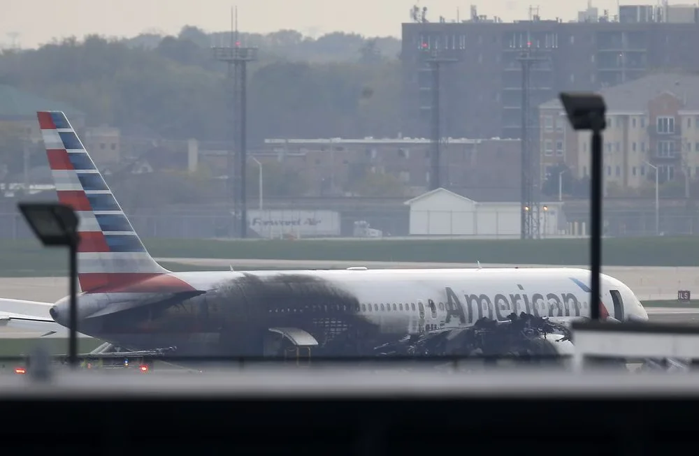American airline flight catches fire